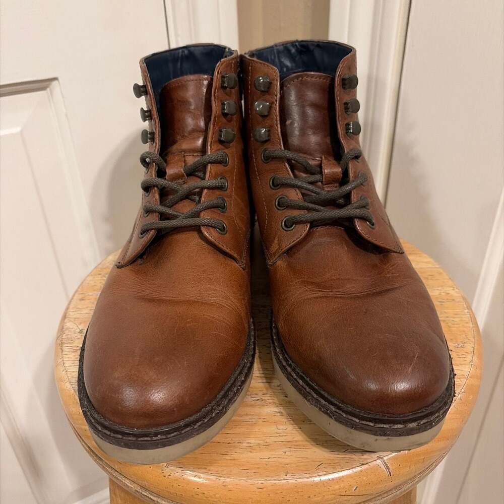 Crown Vintage Men's Brown Leather Lace-Up Combat Boots Size 9